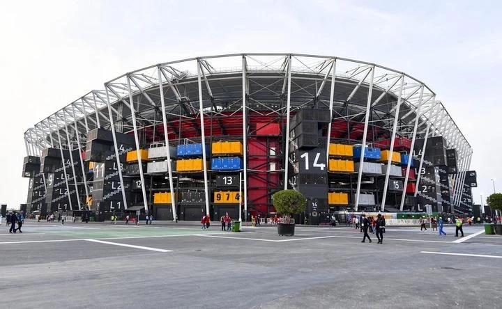 พื้นที่ภายนอกสนามกีฬา 974 หนึ่งในสถานที่จัดการแข่งขันฟุตบอลโลกฟีฟ่า เวิลด์คัพ 2022 ในกรุงโดฮาของกาตาร์ วันที่ 15 ธ.ค. 2021