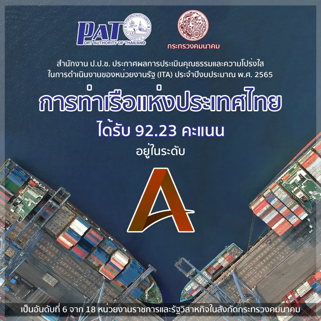 กทท. ได้รับคะแนนคุณธรรมและความโปร่งใสประจำปี 2565 ระดับ “A”