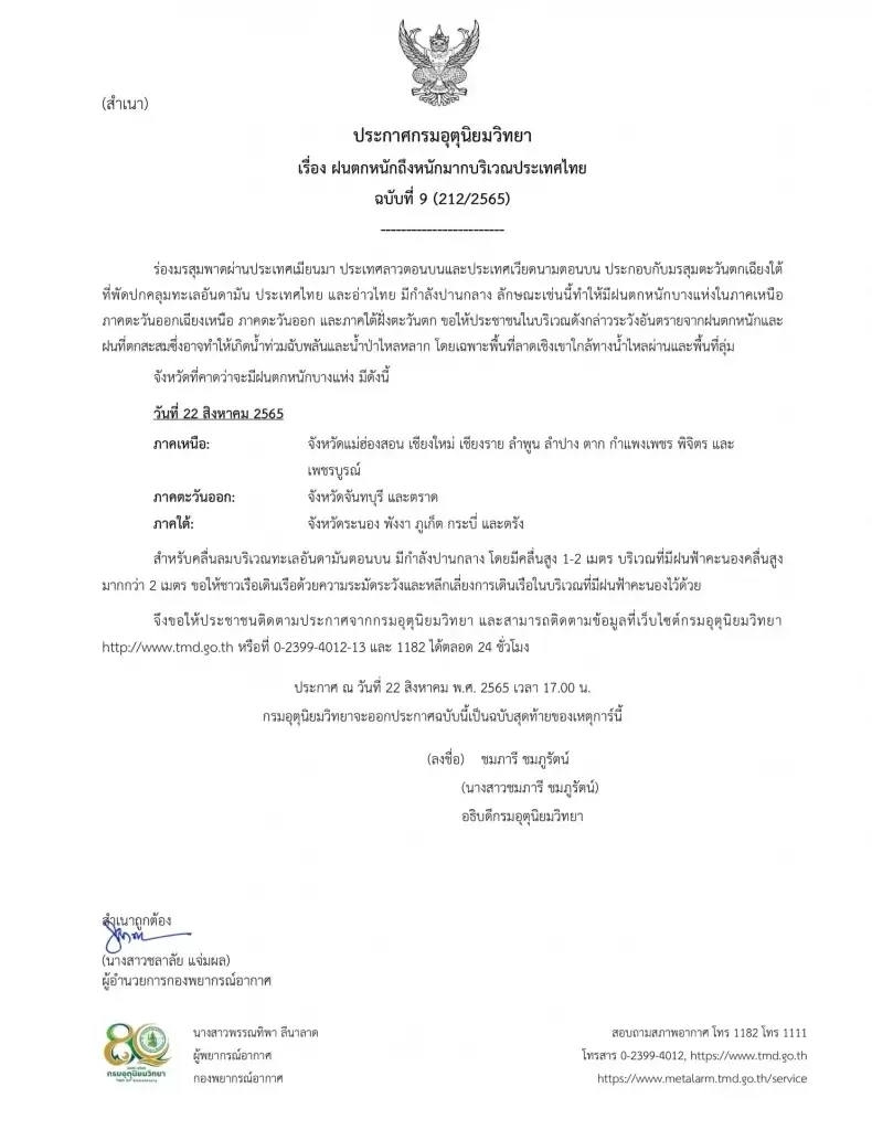 กรมอุตุฯ ฉบับ 9 แจ้งเตือน 16 จังหวัด เฝ้าระวังมีฝนตกหนักบางแห่ง