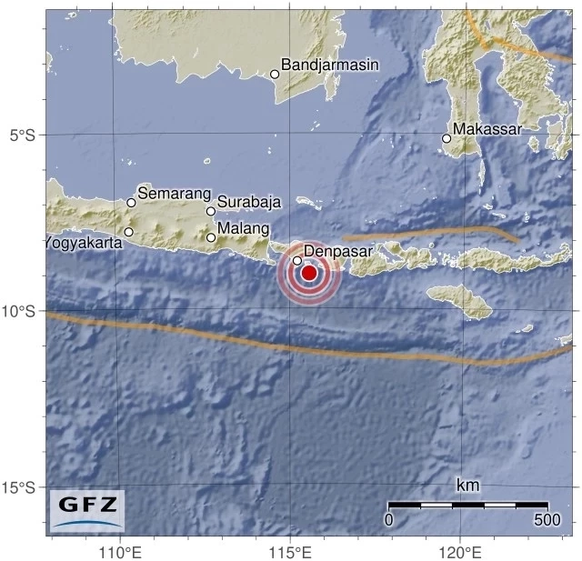 เกิดเหตุแผ่นดินไหว ขนาด 5.4 แมกนิจูดที่ "เกาะบาหลี"