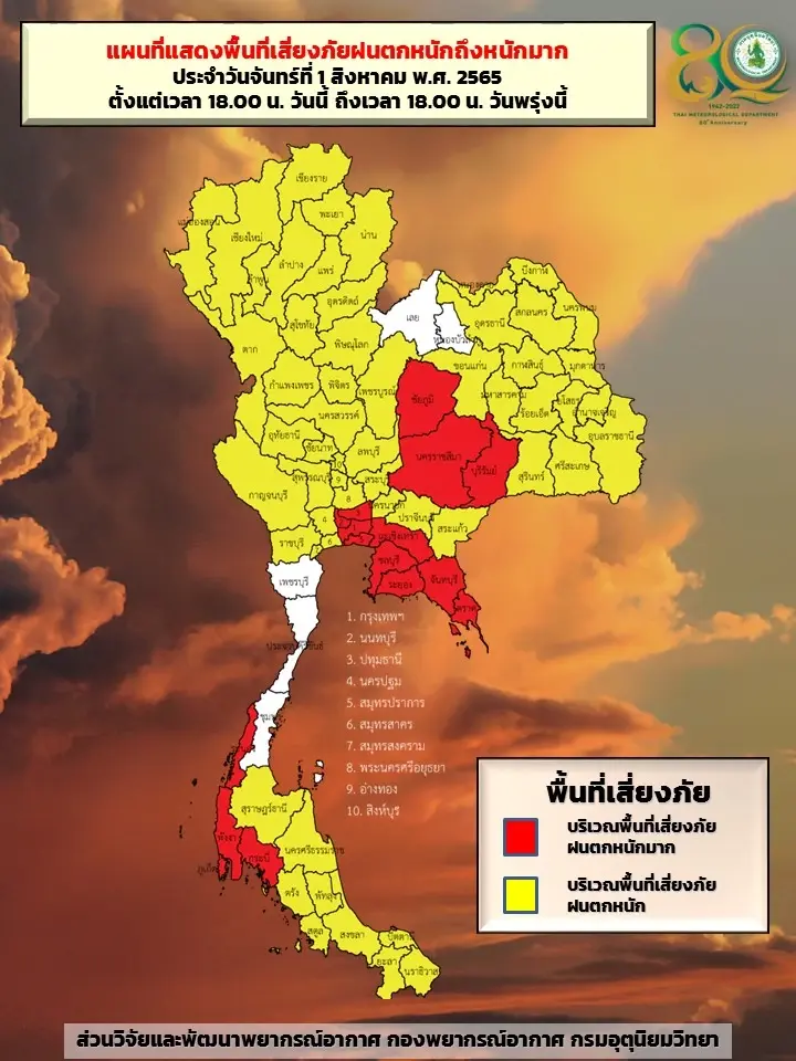 "ฝนตกหนักถึงหนักมาก" กรมอุตุฯ ประกาศเตือน 68 จังหวัด กทม.-ปริมณฑลอ่วมหนัก