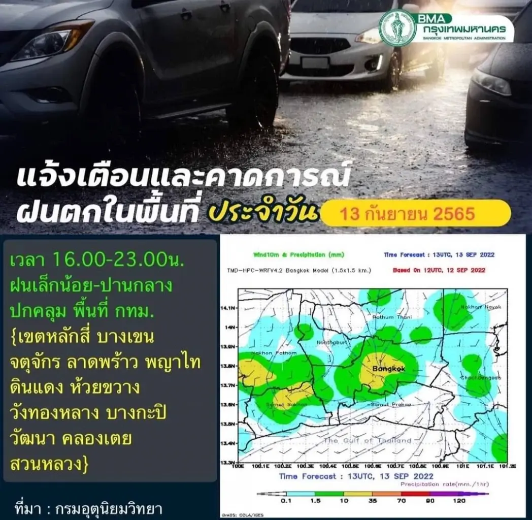 คนกรุงเตรียมตัว เย็นนี้ฝนตกทั่วกรุง เผย 12 เขตกทม.โดนเต็มๆ
