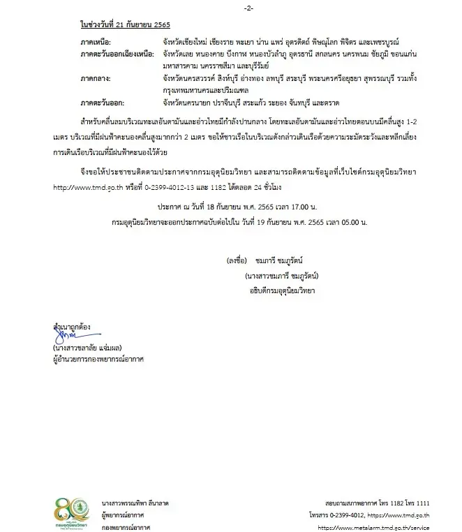 อุตุฯประกาศฉบับ 7 เตือน "18-21 ก.ย." กว่า 50 จังหวัดฝนตกหนักถึงหนักมาก