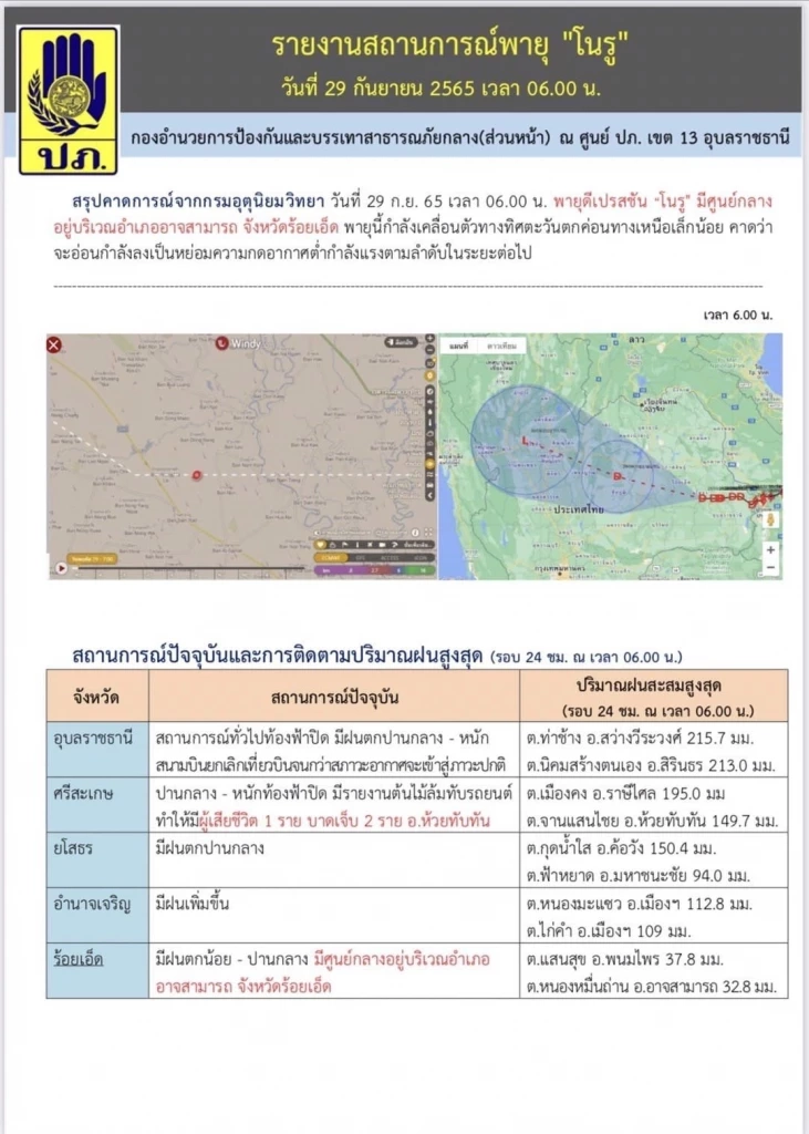 ด่วน! ปภ. เปิดเส้นทาง "พายุโนรู" เคลื่อนเข้าภาคกลาง เตือนรับมือฝนตกหนัก