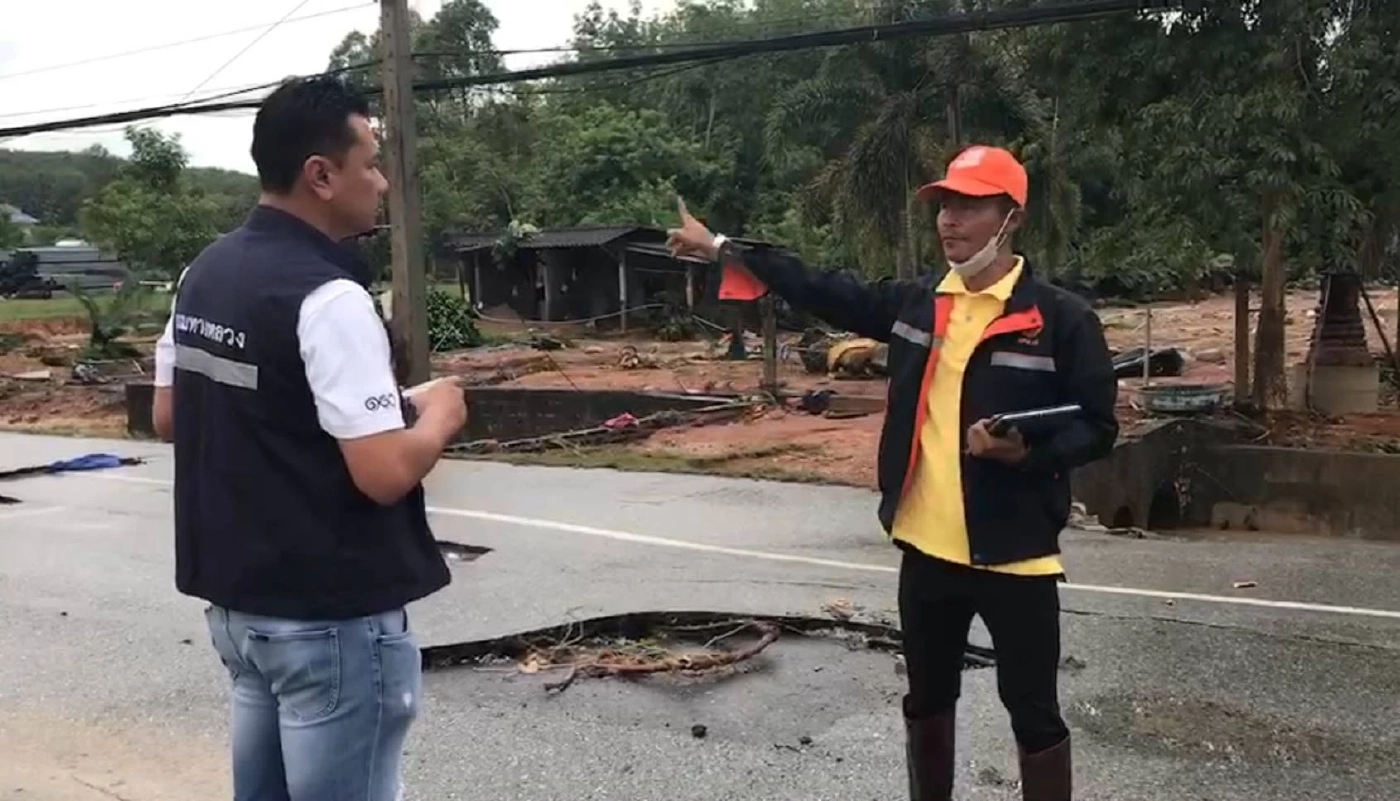 เจ้าหน้าที่แขวงการทางระยองเข้าสำรวจความเสียหายเส้นทางต่างๆใน จ. ระยอง