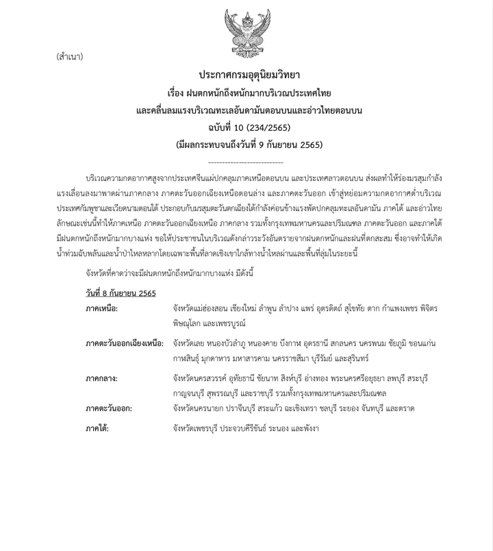 ประกาศกรมอุตุฯ ฉบับที่ 10