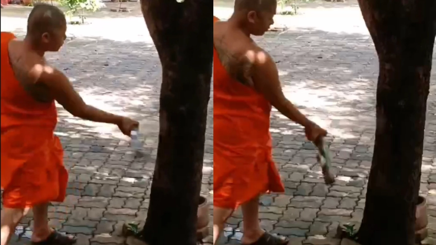 กัญชาเป็นเหตุ พระวัดดังหวิดตีกัน เหตุทุบบ้องน้ำกระเด็นโดน (มีคลิป)