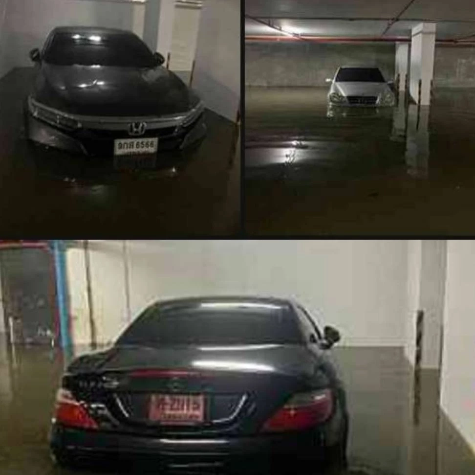 น้ำท่วมที่จอดรถคอนโดฯย่านสะพานใหม่