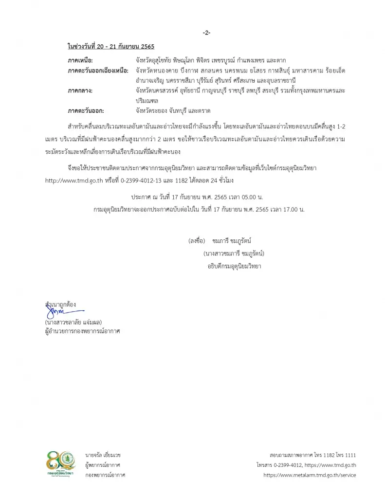 กรมอุตุฯ ออกประกาศฉบับที่ 4 เตือนฝนตกหนักถึงหนักมาก