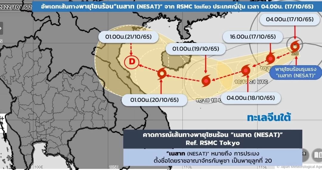 กรมอุตุฯ แจ้ง"พายุเนสาท" ทวีกำลังเป็น"ไต้ฝุ่น"วันนี้ ความเร็วลม 100 กม./ชม.