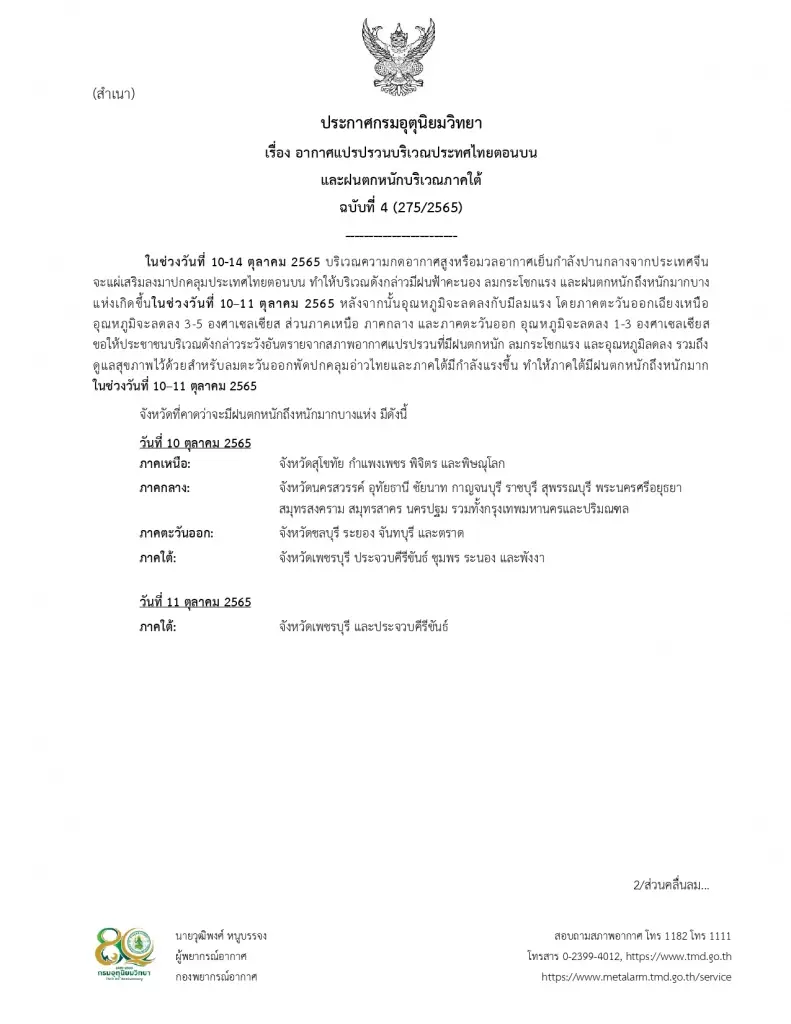 อุตุฯ เตือนอากาศแปรปรวนหนัก "ฝนตกถล่ม" 23 จว. กทม.ฝน 80% ก่อนอุณหภูมิลดฮวบ