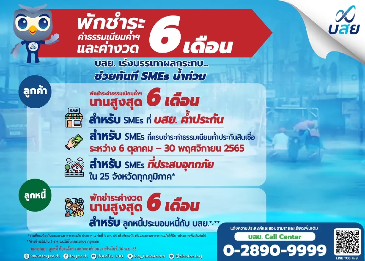 บสย.พักชำระค่าธรรมเนียม-ค่างวด นาน 6 เดือน บรรเทาผลกระทบน้ำท่วม