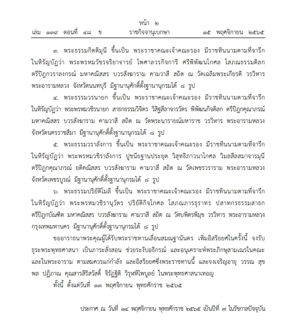 พระบรมราชโองการโปรดเกล้าฯ "สถาปนาสมณศักดิ์"จำนวน 6 รูป ประกาศลง"ราชกิจจาฯ"
