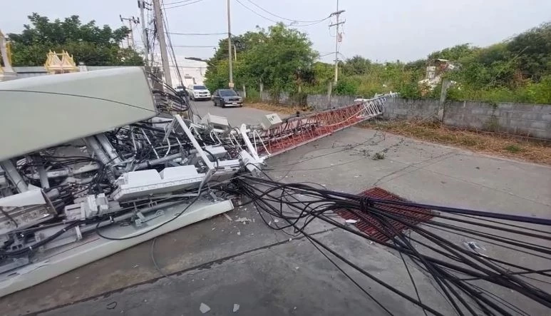 รวบแล้ว! โจรแสบลักถอดน็อต-สายสลิง ทำเสาส่งสัญญาณหักโค่น