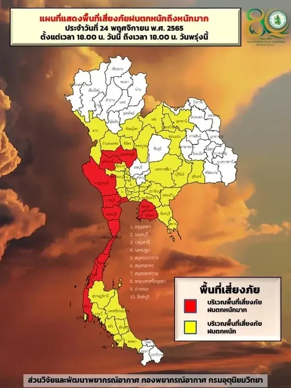 ประกาศฉบับที่ 14 เตือน “ฝนตกหนักถึงหนักมาก” เตรียมรับมือ-เสี่ยงน้ำท่วมฉับพลัน