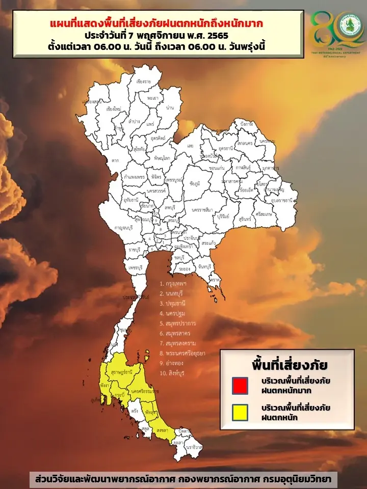 กรมอุตุฯ เตือนเสี่ยง "ฝนตกหนัก" 13 จังหวัด อิทธิพลร่องมรสุม กทม.มีหมอกบาง