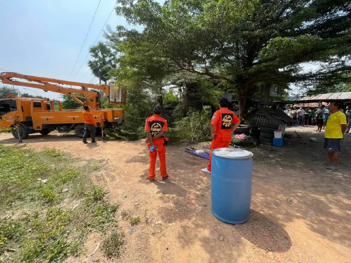 หนุ่มรับจ้างตัดกิ่งไม้ดวงกุด พลาดโดนสายไฟแรงสูงช็อตดับคายอด