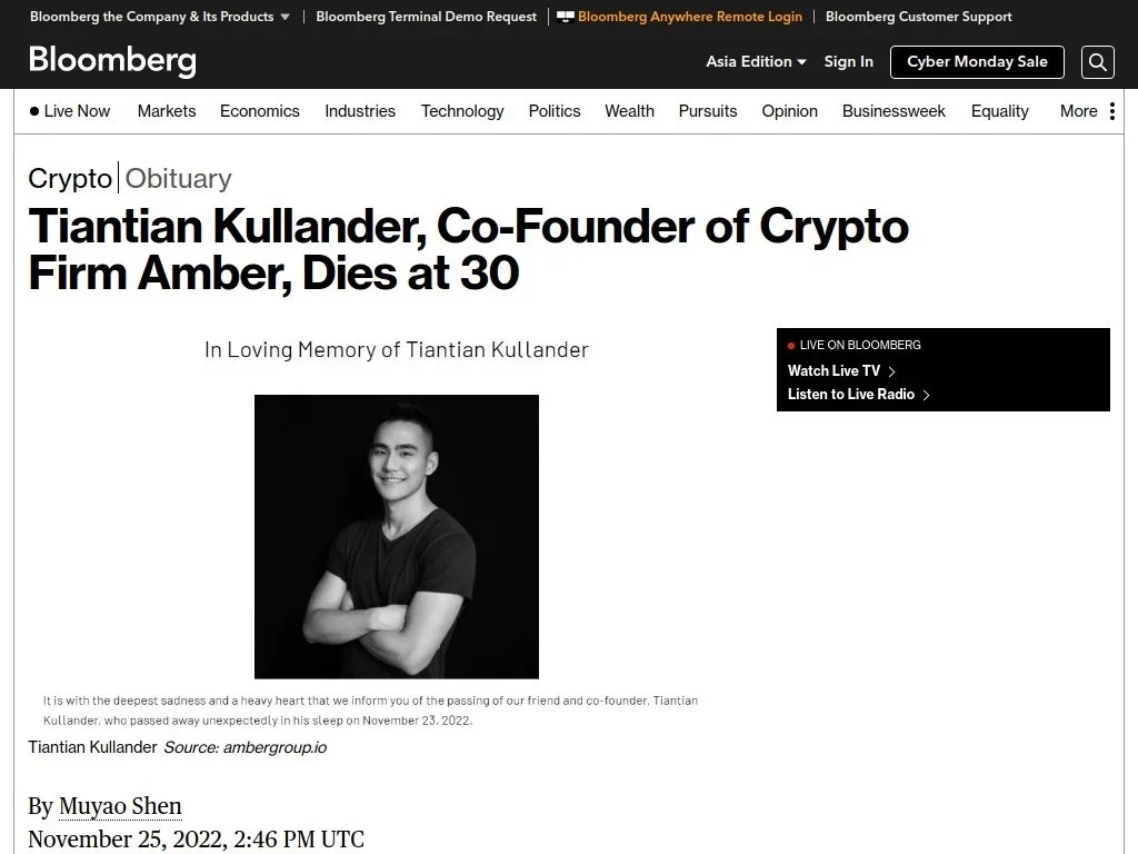ผู้ร่วมก่อตั้งบริษัทคริปโต Amber Group เสียชีวิตกะทันหัน ในวัย 30