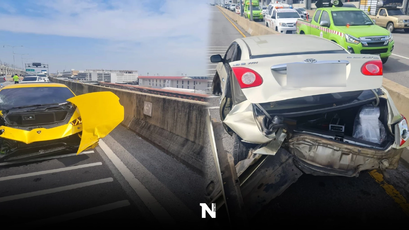 ระทึก หนุ่มขับ"แลมโบกินี" พุ่งชนรถคู่กรณี-เสาไฟขาด เจ็บ 5 ราย (มีคลิป)