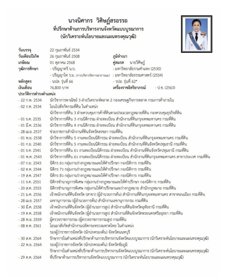 มท.แต่งตั้ง "นิศากร วิศิษฏ์สรอรรถ" ภรรยา"ปลัดดีอีเอส" เป็น"ผู้ว่าฯพัทลุง"