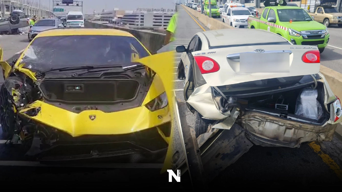 ระทึก หนุ่มขับ"แลมโบกินี" พุ่งชนรถคู่กรณี-เสาไฟขาด เจ็บ 5 ราย (มีคลิป)