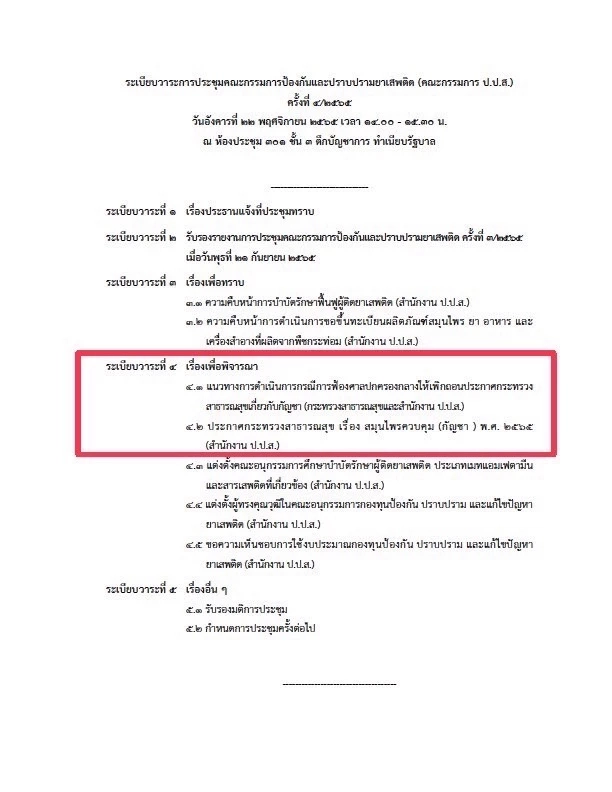 แบไต๋ ป.ป.ส. เปิดระเบียบวาระพิจารณา ถกปม ประกาศสธ."ปลดล็อคกัญชา"คุมช่อดอก