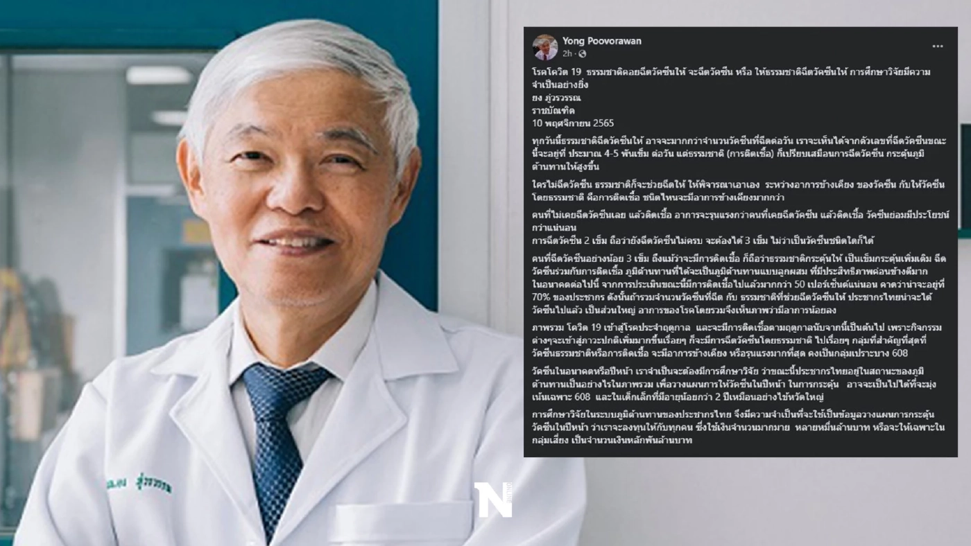 "หมอยง"เปิดข้อมูลชัด ใครไม่ฉีดวัคซีนโควิด-19 ธรรมชาติก็จะช่วยฉีดให้