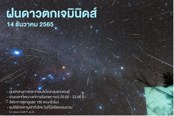 NARIT ชวนชม “ฝนดาวตกเจมินิดส์” ดูดาวท้าลมหนาว 14 ธ.ค.นี้