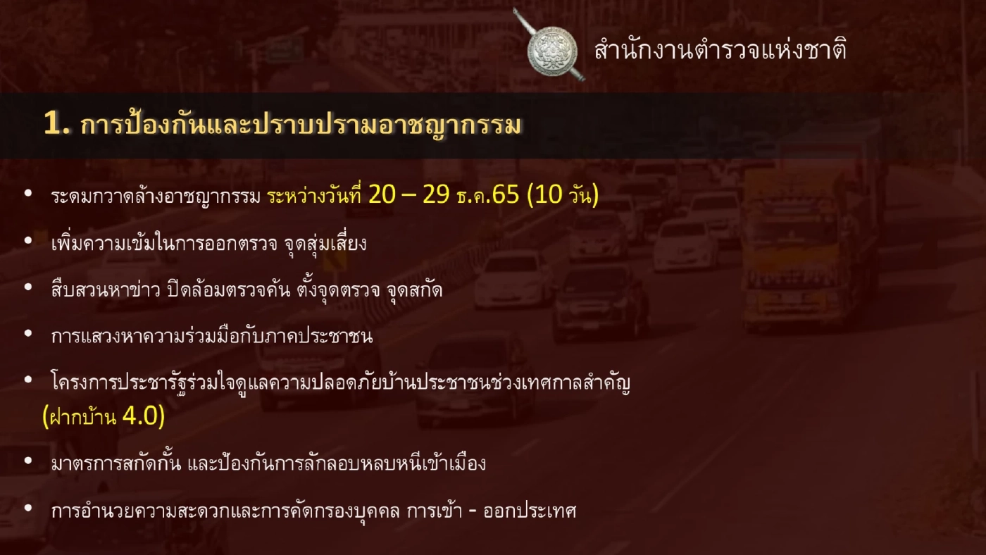 ตร.วางมาตรการดูแลความปลอดภัย-อำนวยการจราจร รับปีใหม่ 2566