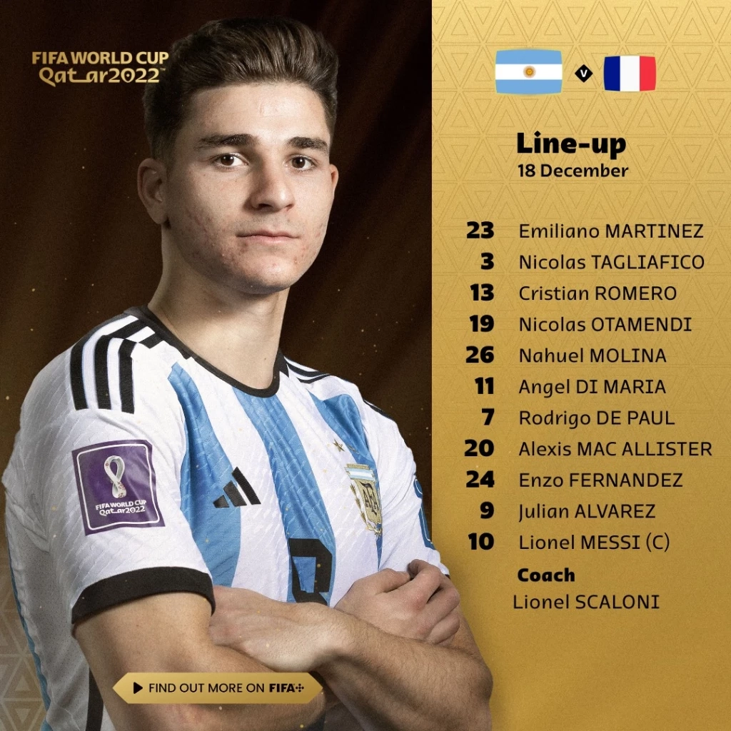 ประกาศแล้ว! 11 ตัวจริง "อาร์เจนฯ vs ฝรั่งเศส" นัดชิงบอลโลกคืนนี้