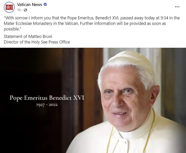 เศร้าทั้งโลก อดีตสมเด็จพระสันตะปาปาเบเนดิกต์ที่ 16 สิ้นพระชนม์