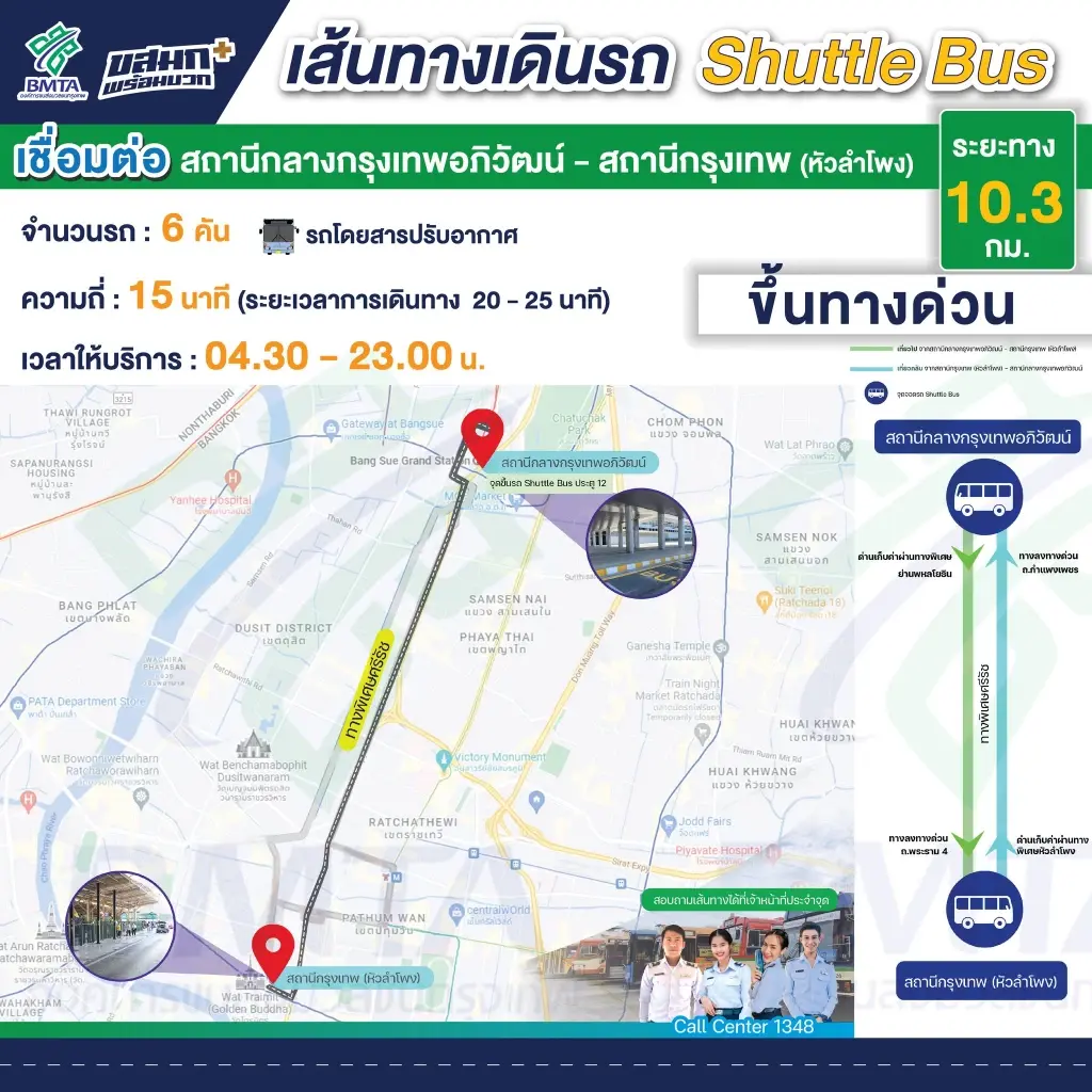 เริ่มวันนี้ ขสมก.จัดรถบริการฟรี ระหว่างสถานีกลางกรุงเทพอภิวัฒน์-หัวลำโพง