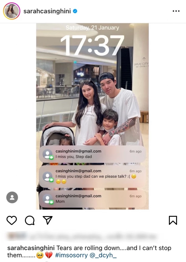 "ซาร่า คาซิงกินี" เคลื่อนไหวแล้ว โพสต์พรั่งพรูความในใจถึง "แดริล"