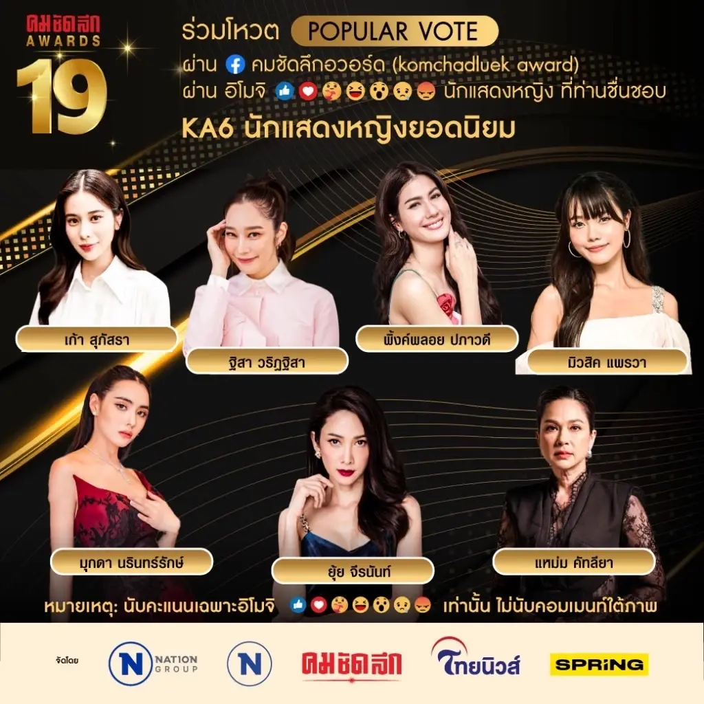 เปิดรายชื่อ 7 ผู้เข้าชิง "นักแสดงหญิงยอดนิยม" คมชัดลึกอวอร์ด ครั้งที่ 19