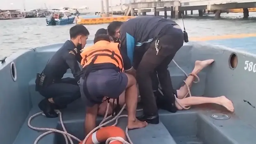 แตกตื่นทั้งท่าเรือ หนุ่มต่างชาติคลั่ง โดดน้ำท่าเรือแหลมบาลีฮาย (มีคลิป)