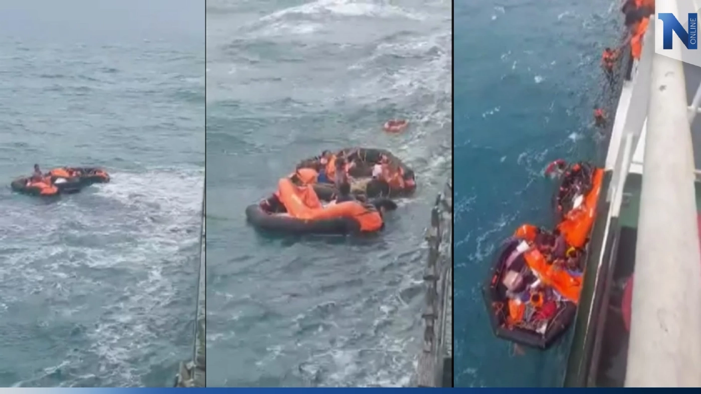 นาทีชีวิต เรือลากจูงถูกคลื่นซัดจม ลูกเรือ 9 ชีวิต ลอยแพชูชีกลางทะเล (มีคลิป)