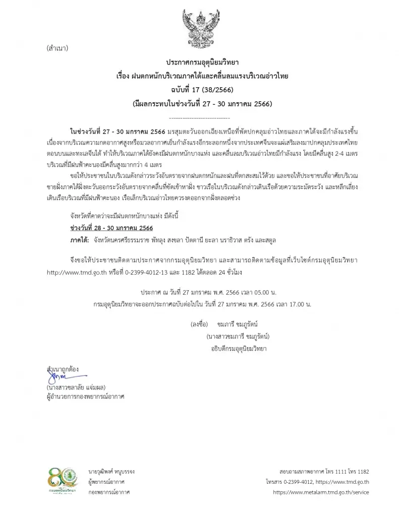ประกาศกรมอุตุนิยมวิทยา ฉบับที่ 17/2566