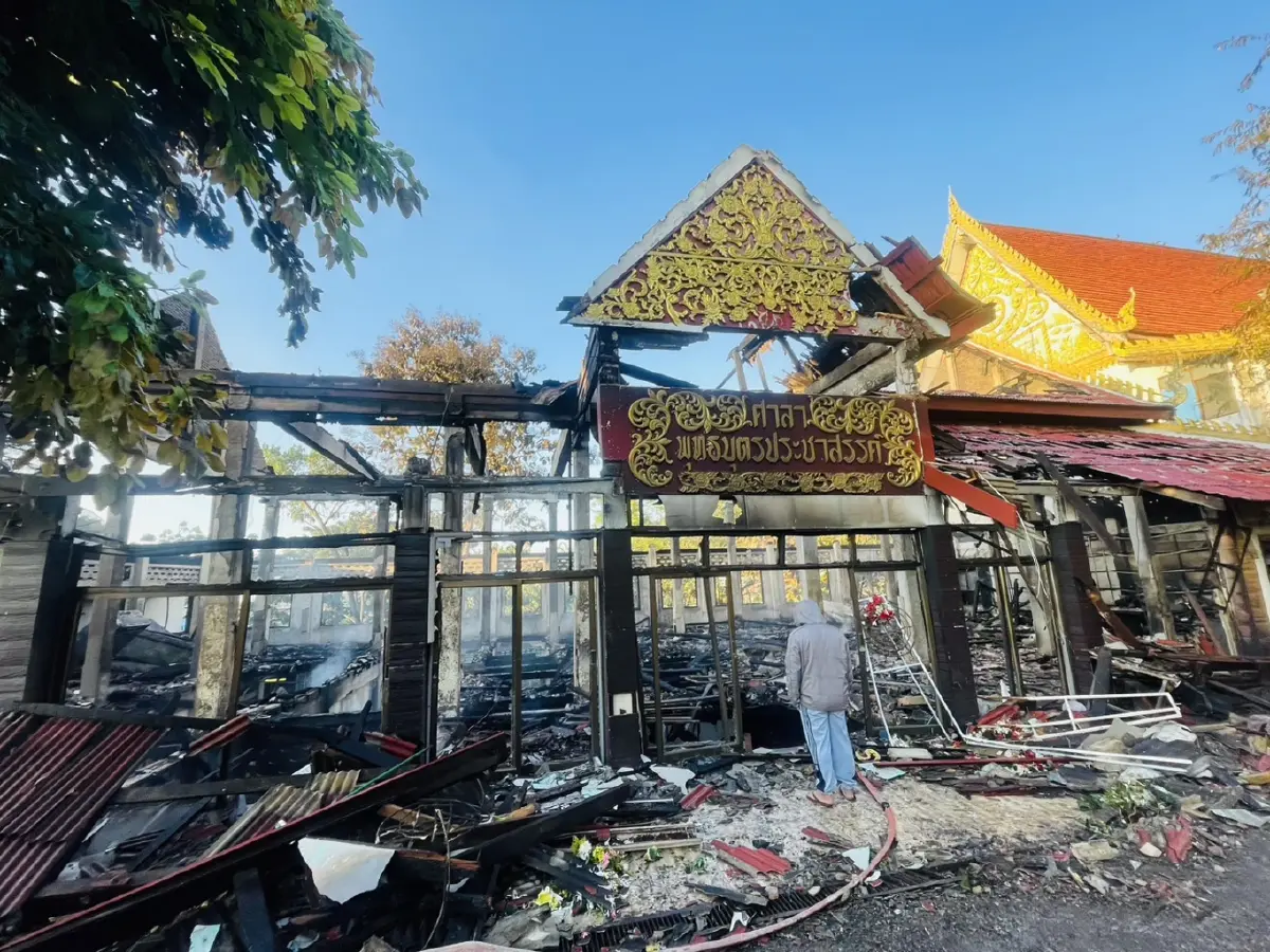 สภาพศาลาหลังถูกเพลิงไหม้จนวอดทั้งหลัง