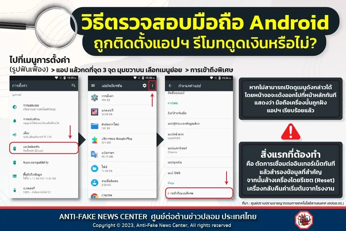 เปิดขั้นตอน ตรวจสอบมือถือแอนดรอยด์ ถูกติดตั้งแอปฯดูดเงินหรือไม่?