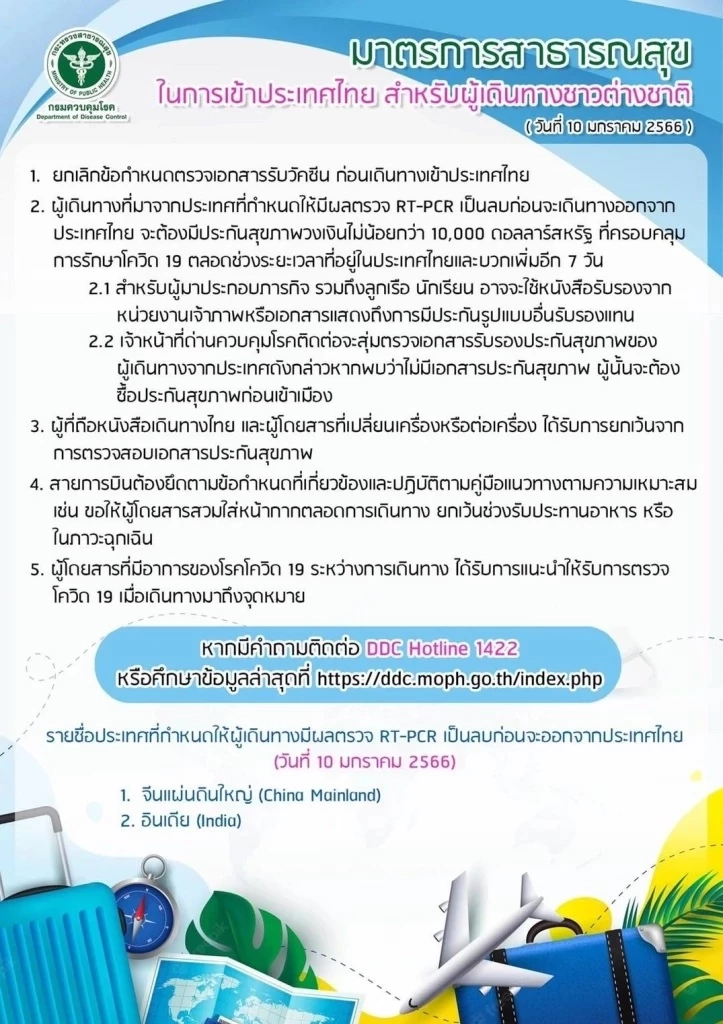 เปิดเงื่อนไขนทท.ต่างชาติเข้าไทย ต้องโชว์ผลตรวจวัคซีนหรือไม่ 