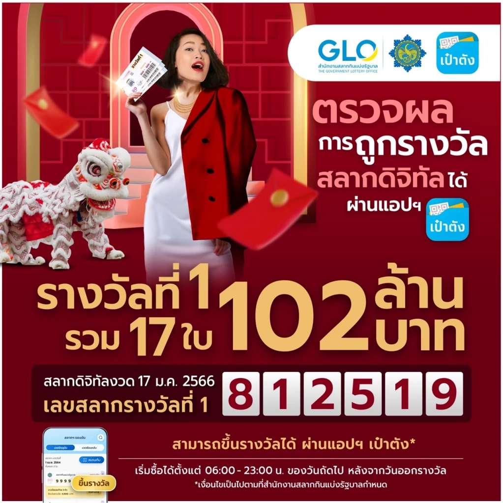 แตก 102 ล้าน! หวยเป๋าตัง พบถูกรางวัลที่ 1 จำนวน 17 ใบ