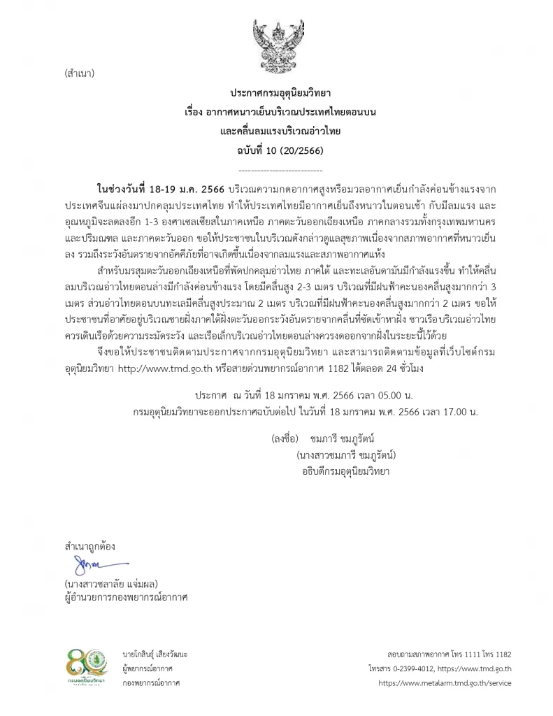 ประกาศกรมอุตุนิยมวิทยาฉบับที่ 10