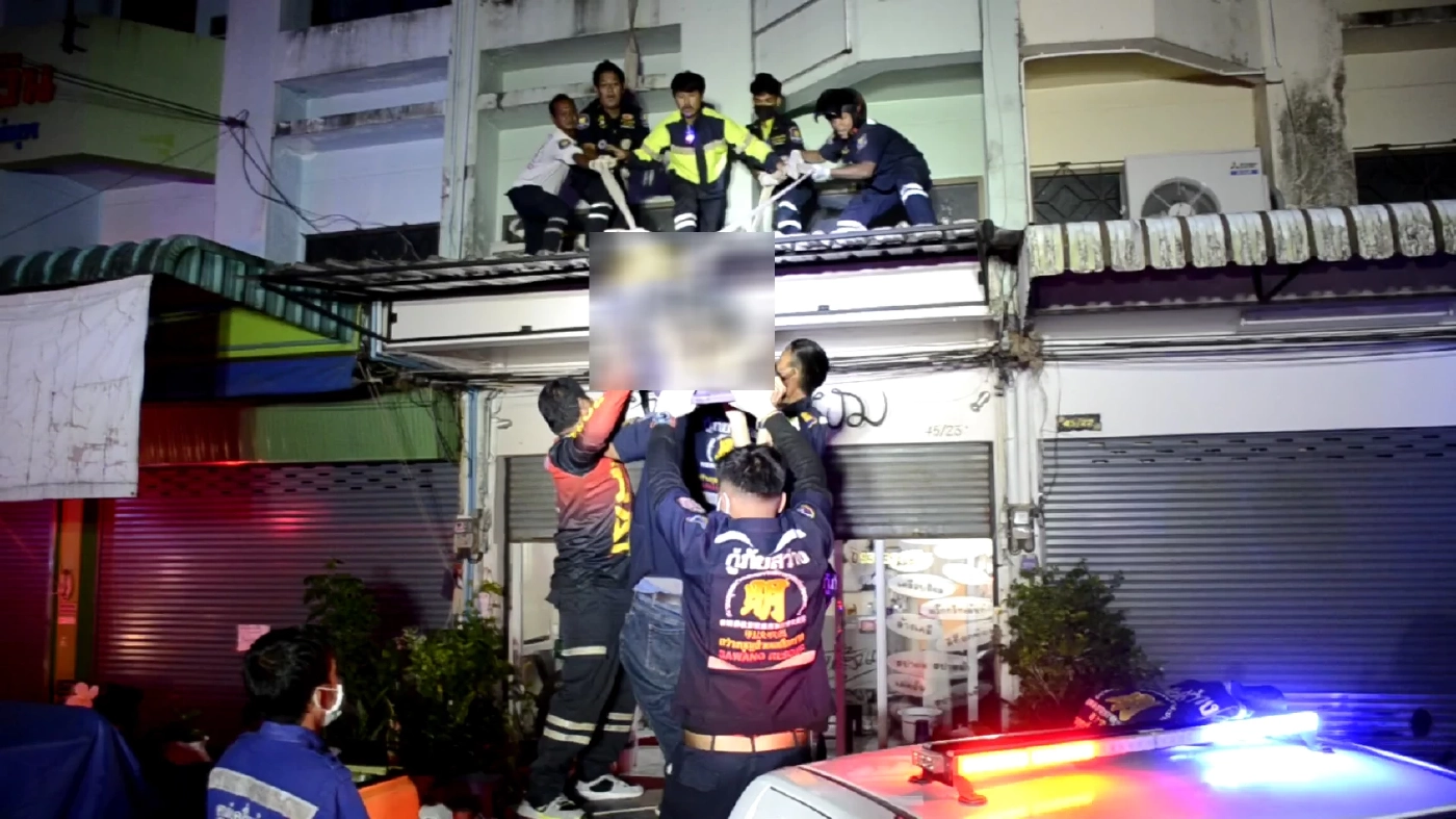 ลำเรียงร่างหนุ่มพลัดตกตึกลงมาจากชั้นกันสาด