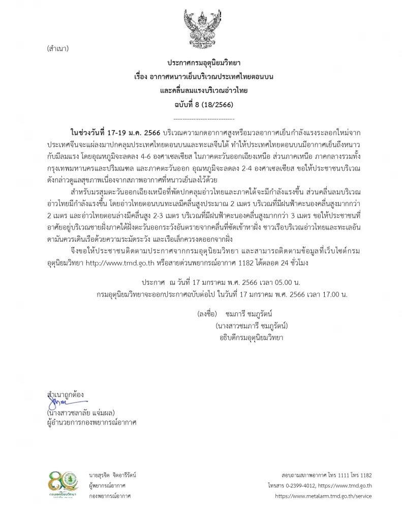 ประกาศกรมอุตุนิยมวิทยา ฉบับที่ 8