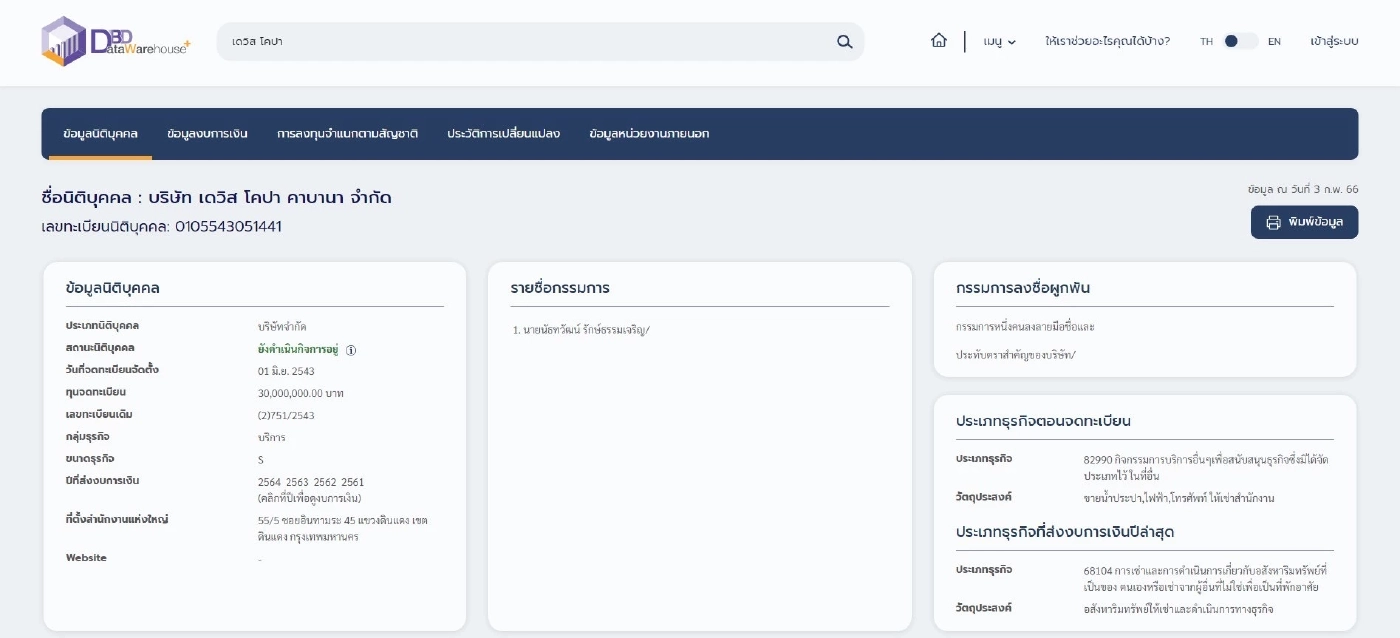 รายชื่อกรรมการบริษัท &quot;หจก.เดวิสโคปาคาบาน่า&quot;