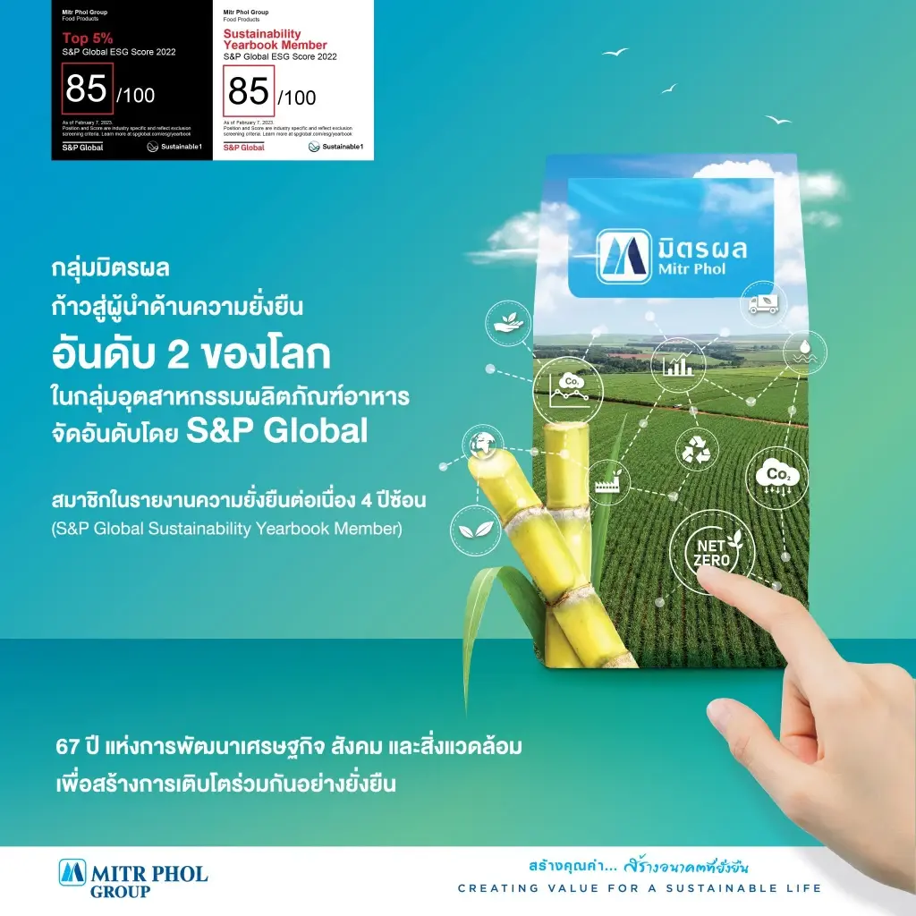 กลุ่มมิตรผล ก้าวสู่ตำแหน่งผู้นำด้านการพัฒนาเพื่อความยั่งยืน อันดับที่ 2 ของโลก  ในกลุ่มอุตสาหกรรมผลิตภัณฑ์อาหาร จาก S&P Global  สานต่อเป้าหมายองค์กรแห่งการพัฒนาที่ยั่งยืนด้านเศรษฐกิจ สังคม สิ่งแวดล้อม  พร้อมมุ่งสู่การเป็นองค์กร Net Zero