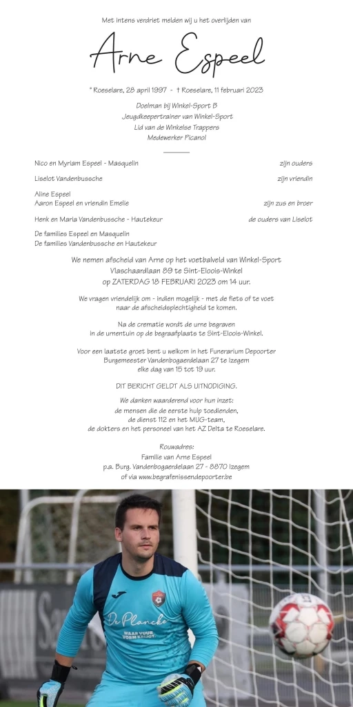 สลด! นายทวารลีกเบลเยียมเสียชีวิตกะทันหันหลังเซฟจุดโทษ