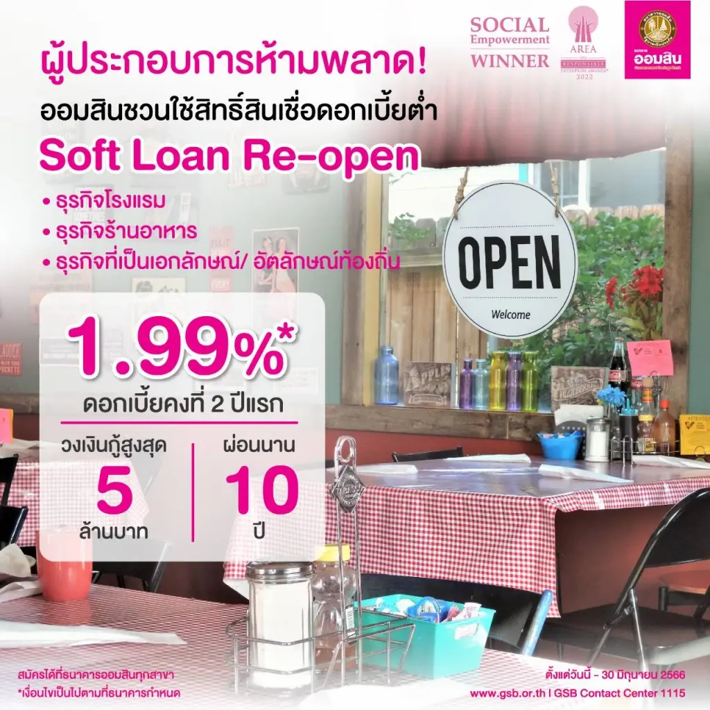 "ออมสิน"ปล่อยกู้โรงแรม-ร้านอาหาร ชูดอกเบี้ยต่ำ