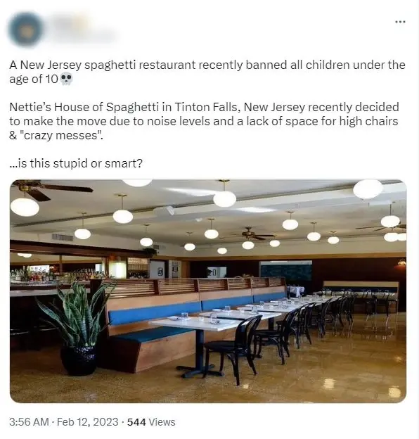 ร้านอาหารอิตาเลียนนิวเจอร์ซีย์ "ไม่ต้อนรับเด็ก"
