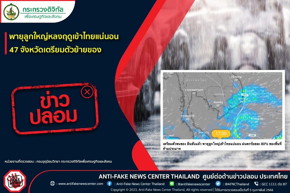 เปิดข้อเท็จจริง โฆษกรัฐบาลเตือน“ข่าวปลอม” พายุลูกใหญ่หลงฤดู ถล่ม 47 จังหวัด